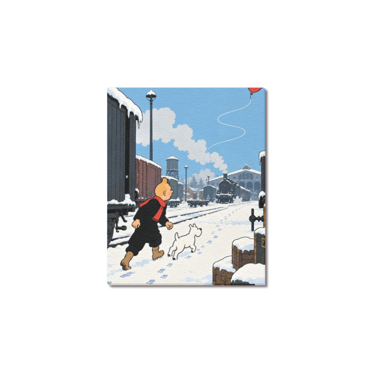 Tintin Snowy Train Yard Frame Canvas Print 8"x10"