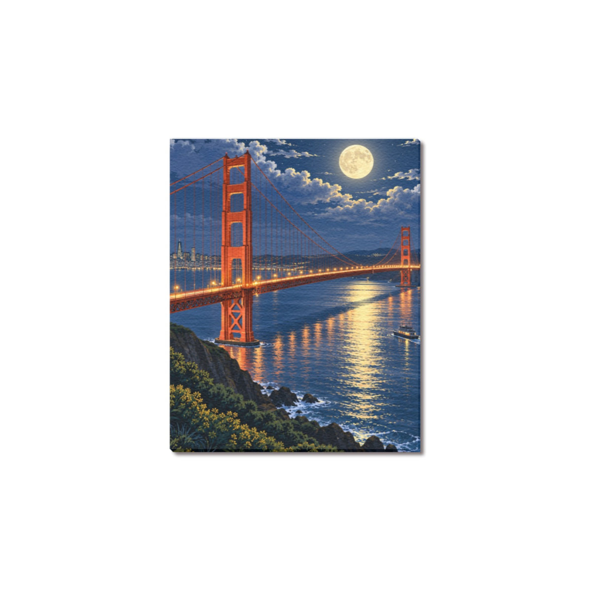Golden Gate Moonlit Bay Frame Canvas Print 8"x10"