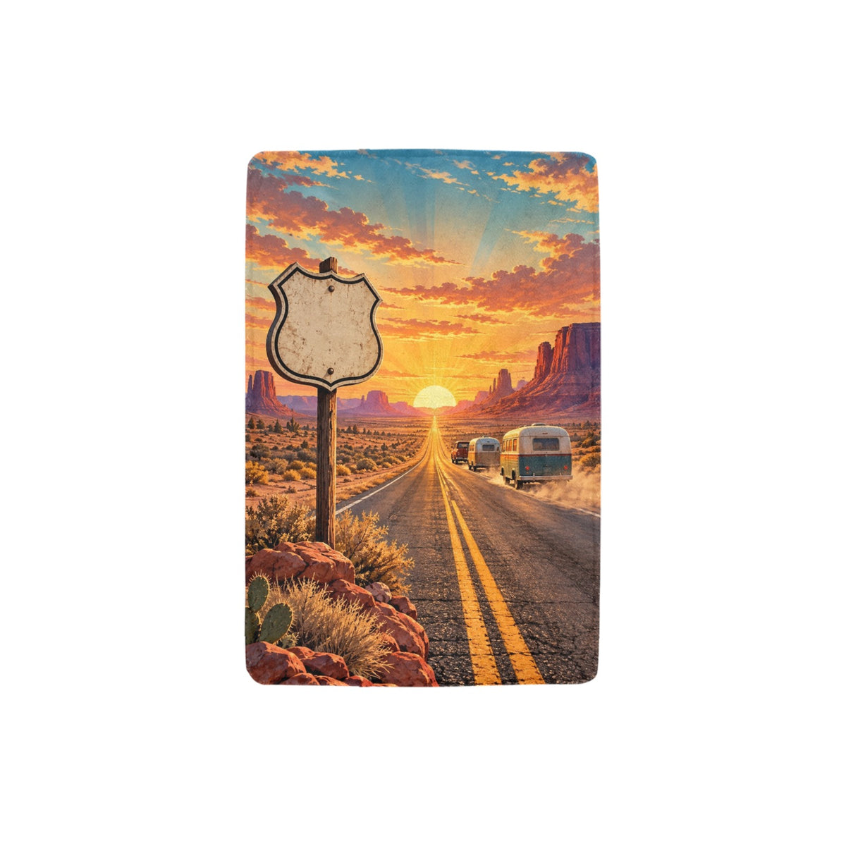 Route 66 Desert Sunrise 32 x 48 in Micro Fleece Blanket