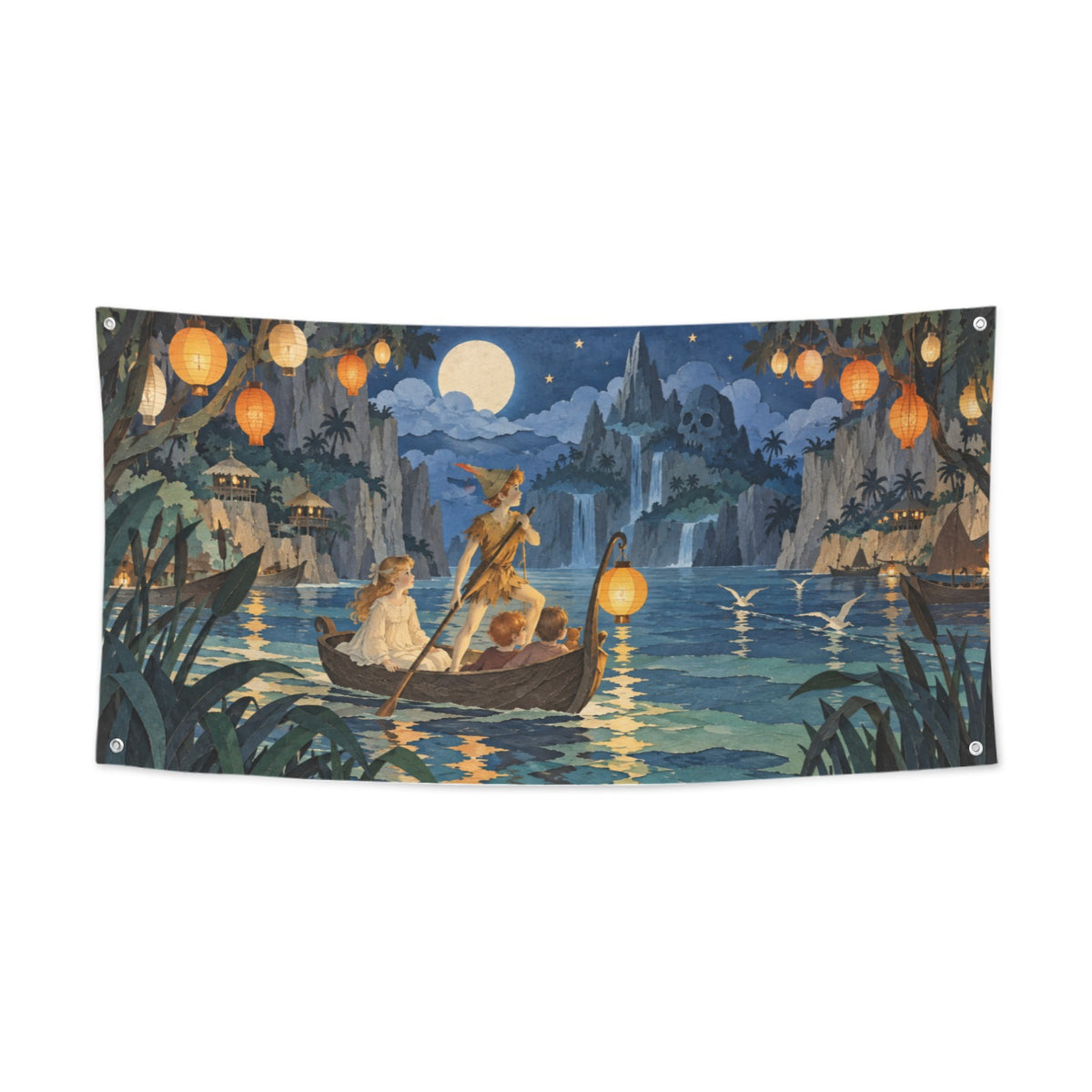 Peter Pan Lanterns Over Neverland Lagoon 47 x 24 in Festival Banner