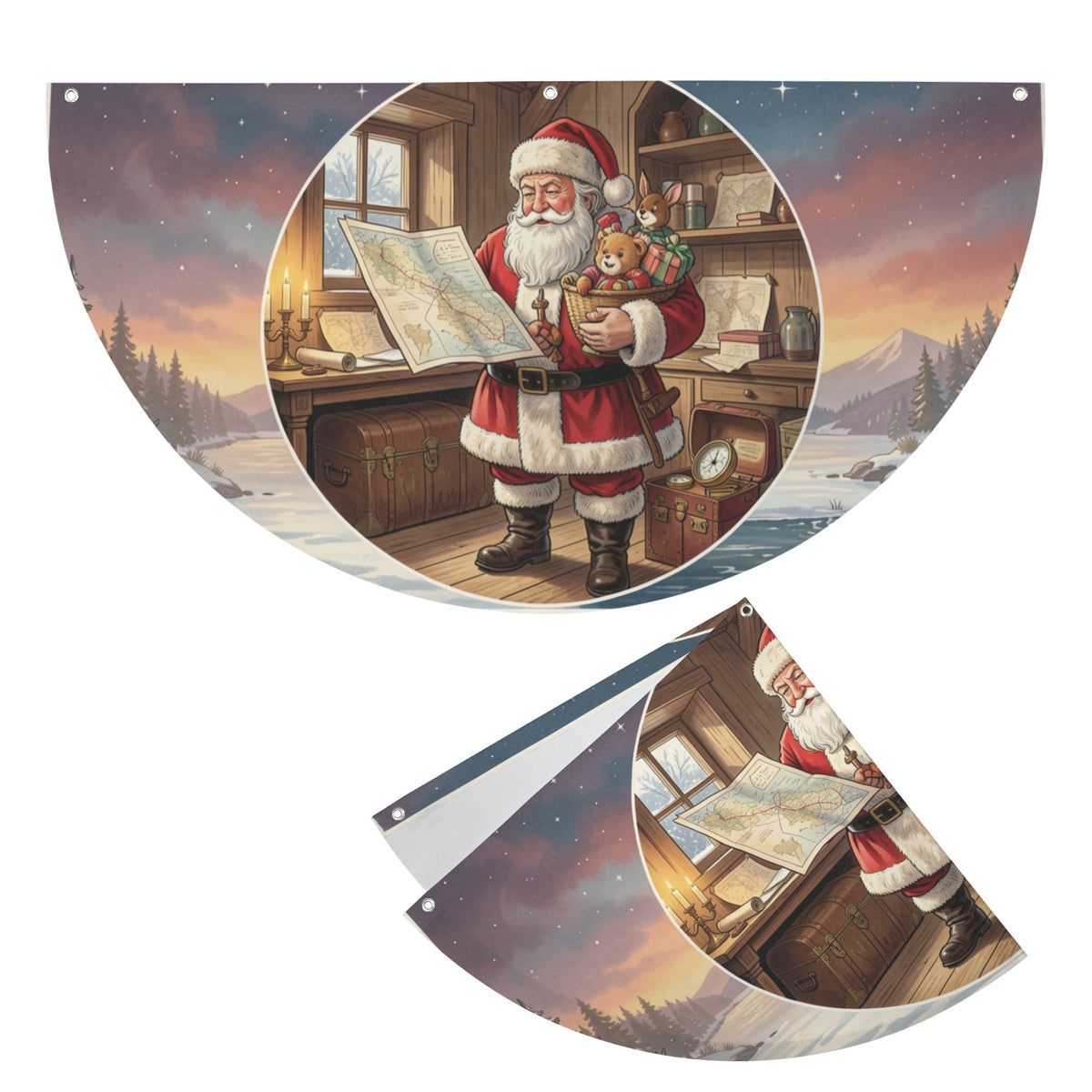 Santa Claus Sorts Winter Travel 36 x 18 in Semi Circle Flag