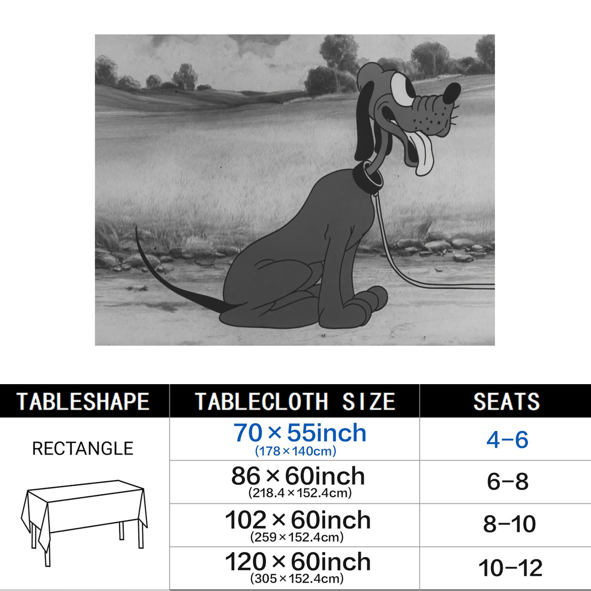 Picnic Dog 178cm x 140cm Rectangular Tablecloth 70x55inch (QUE)