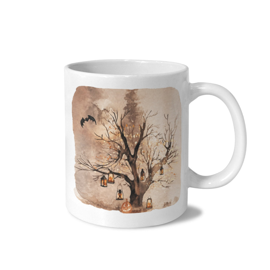 Owl on a Pumpkin Stack 11 oz White Ceramic Mug