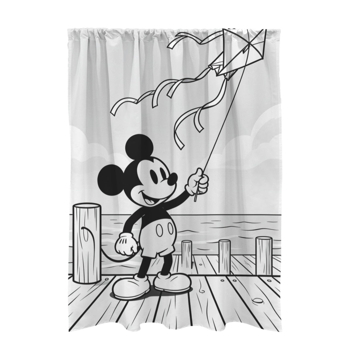 Mickey launches a ribbon kite from a sea 51 x 72 in Door Curtain (QUE)