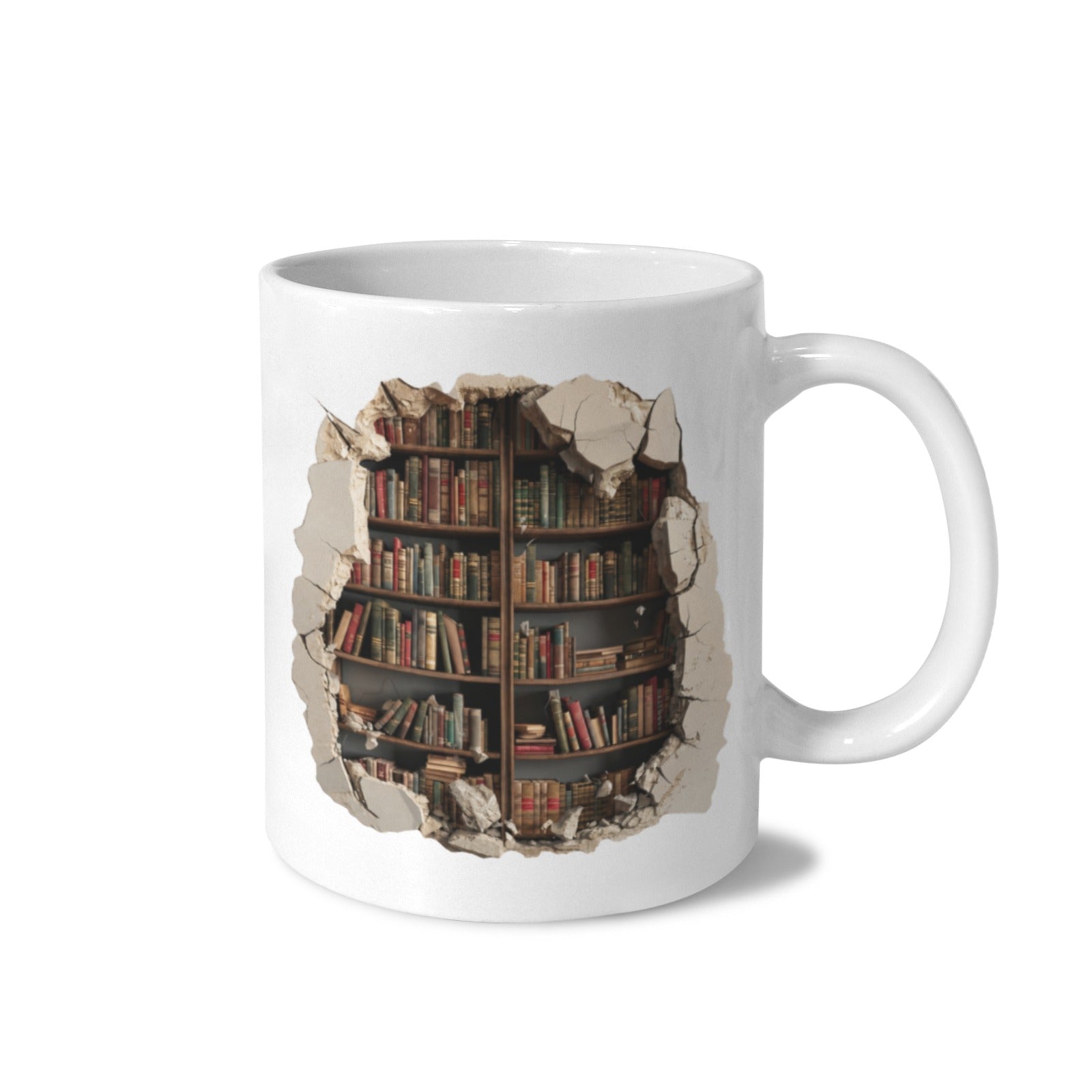 Bookshelf Through the Wall 11 oz White Ceramic Mug