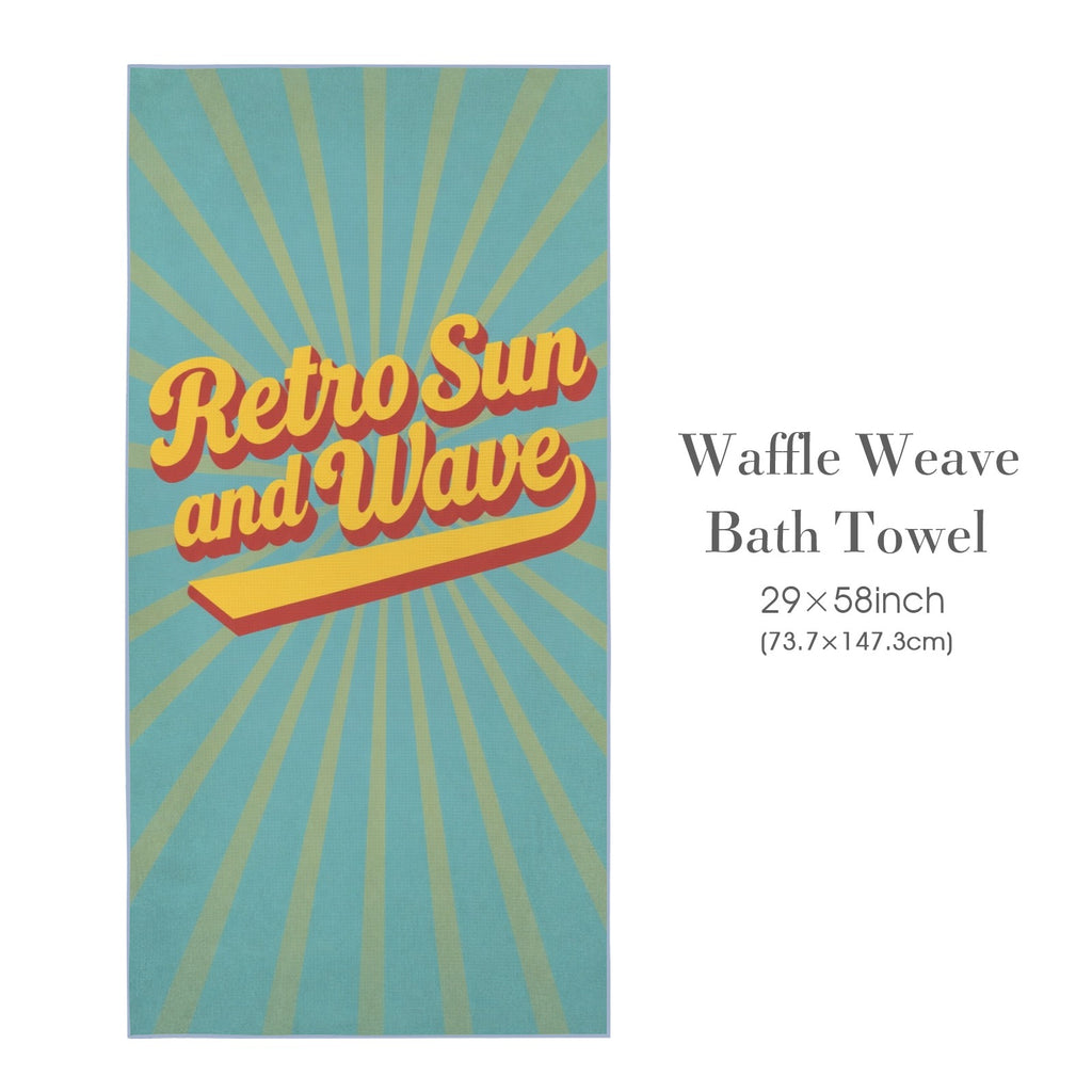 Retro Sun and Wave 29"x58" (QUE) Waffle Weave Bath Towel
