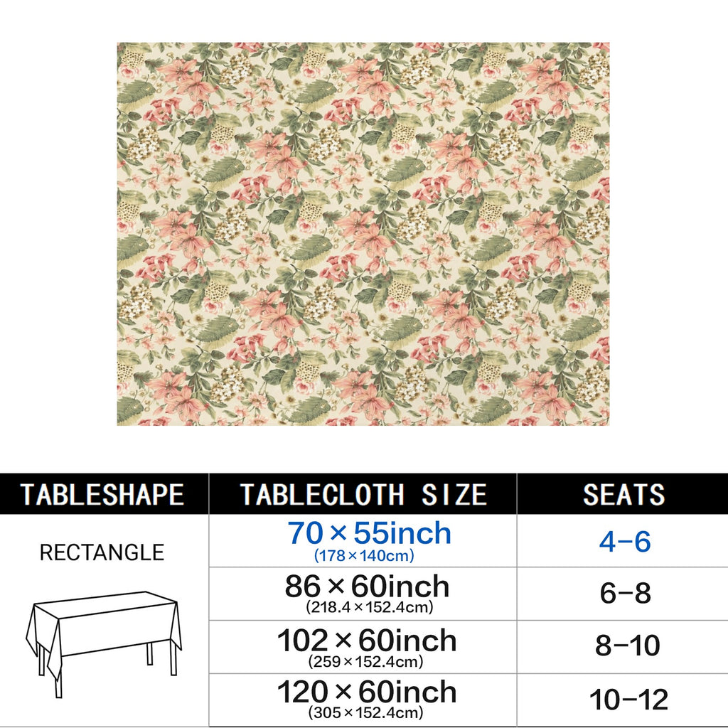 Cottage Rose Lily 178cm x 140cm Rectangular Tablecloth 70x55inch (QUE)