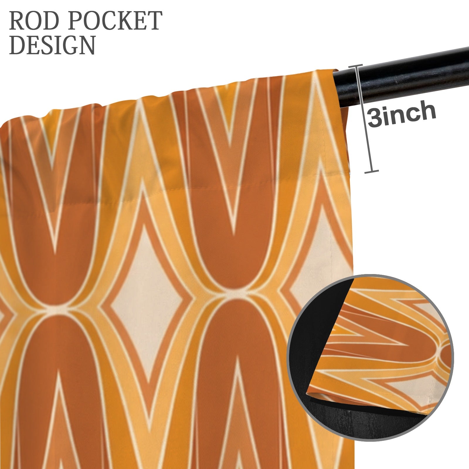 1970s Orange Geometry 52 x 84 in Window Curtain Set