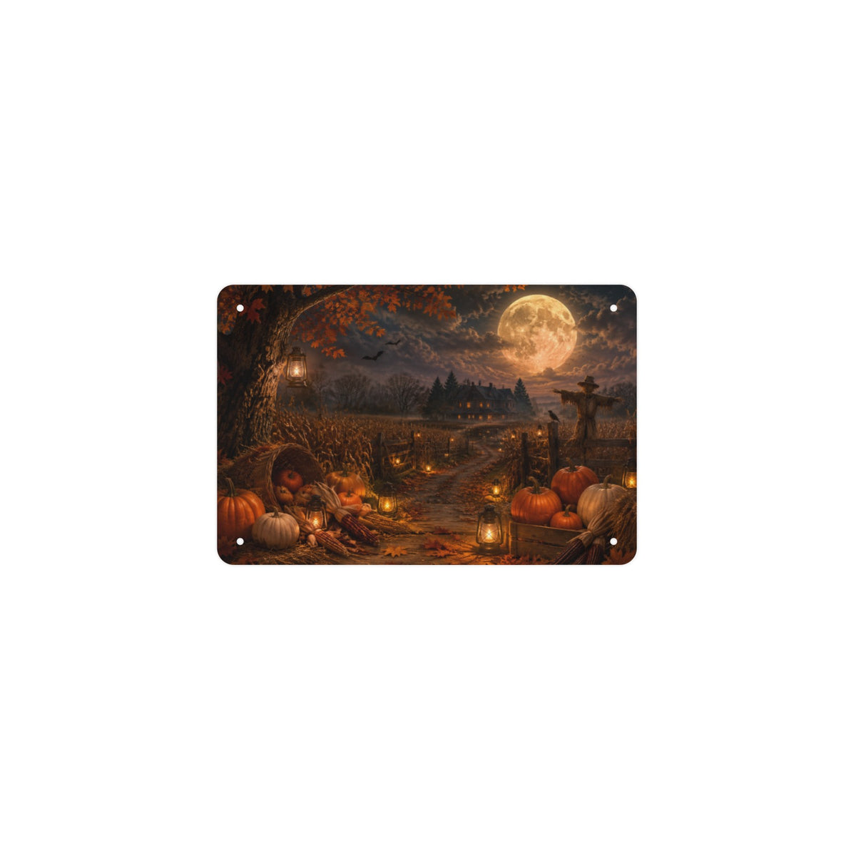 Haunted Harvest Moon 12 x 8 in Metal Tin Sign