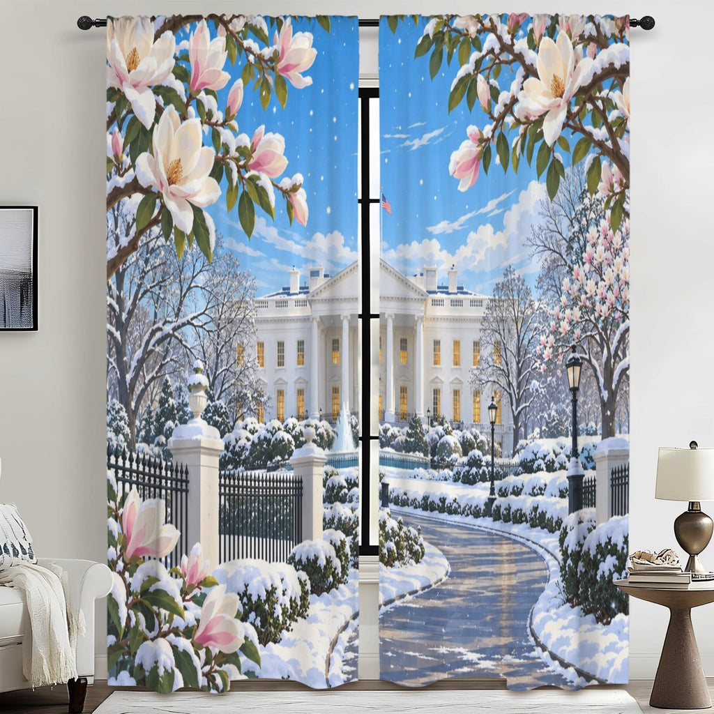 White House Winter Magnolia Promenade 52 x 84 in Window Curtain Set