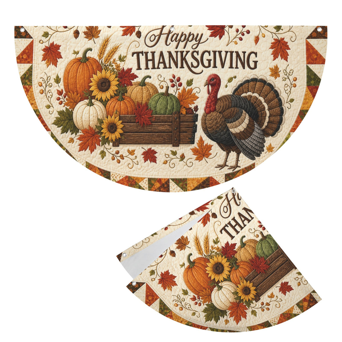 Thanksgiving Turkey And Pumpkins 36 x 18 in Semi Circle Flag
