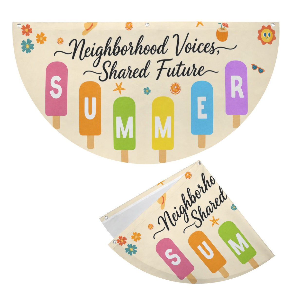 Neighborhood Voices, Shared Future 36 x 18 in Semi Circle Flag
