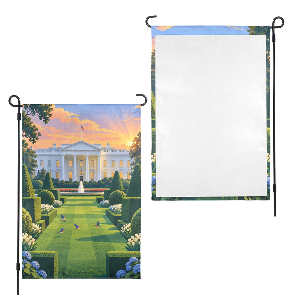 White House Topiary Dawn 12 x 18 in Garden Flag