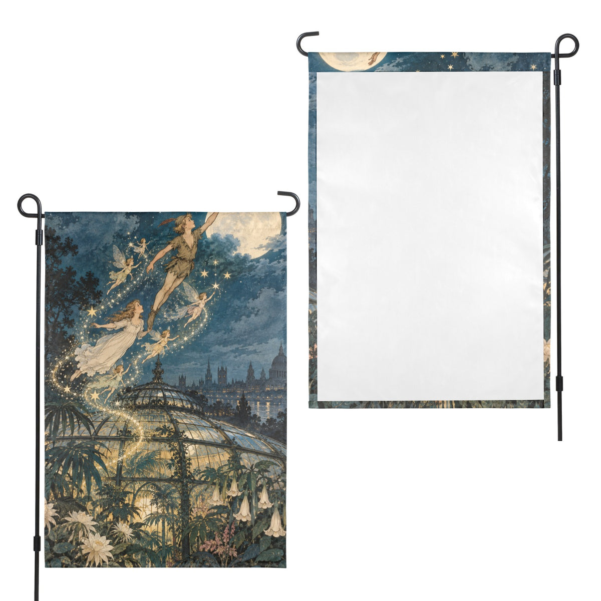 Peter Pan 1907 moonlit conservatory flight 12 x 18 in Garden Flag