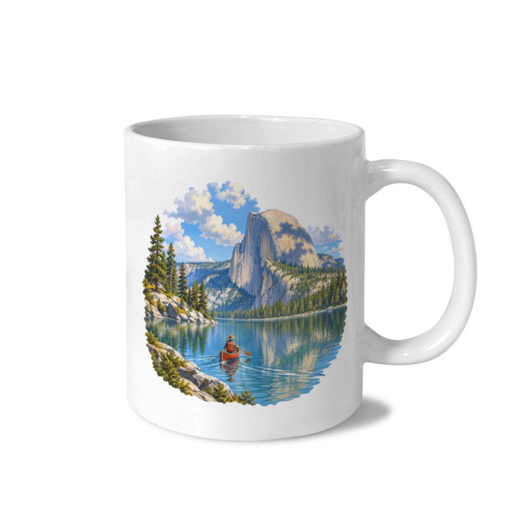 Half Dome Alpine Lake Canoe Wake 11 oz White Ceramic Mug