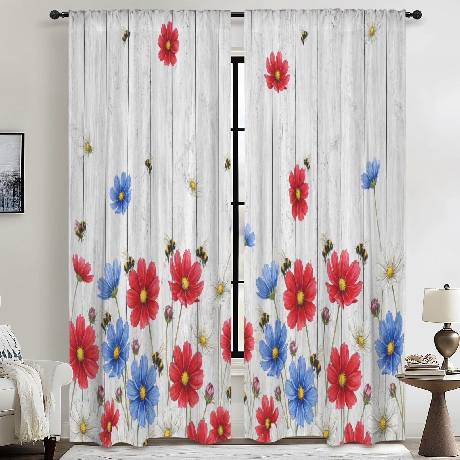 Daisy-and-Ballot Neighbors 52 x 84 in Window Curtain Set