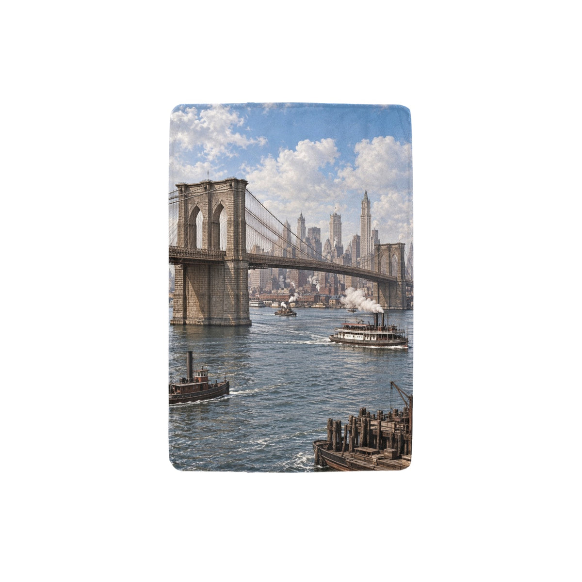 Brooklyn Bridge River Span 32 x 48 in Micro Fleece Blanket