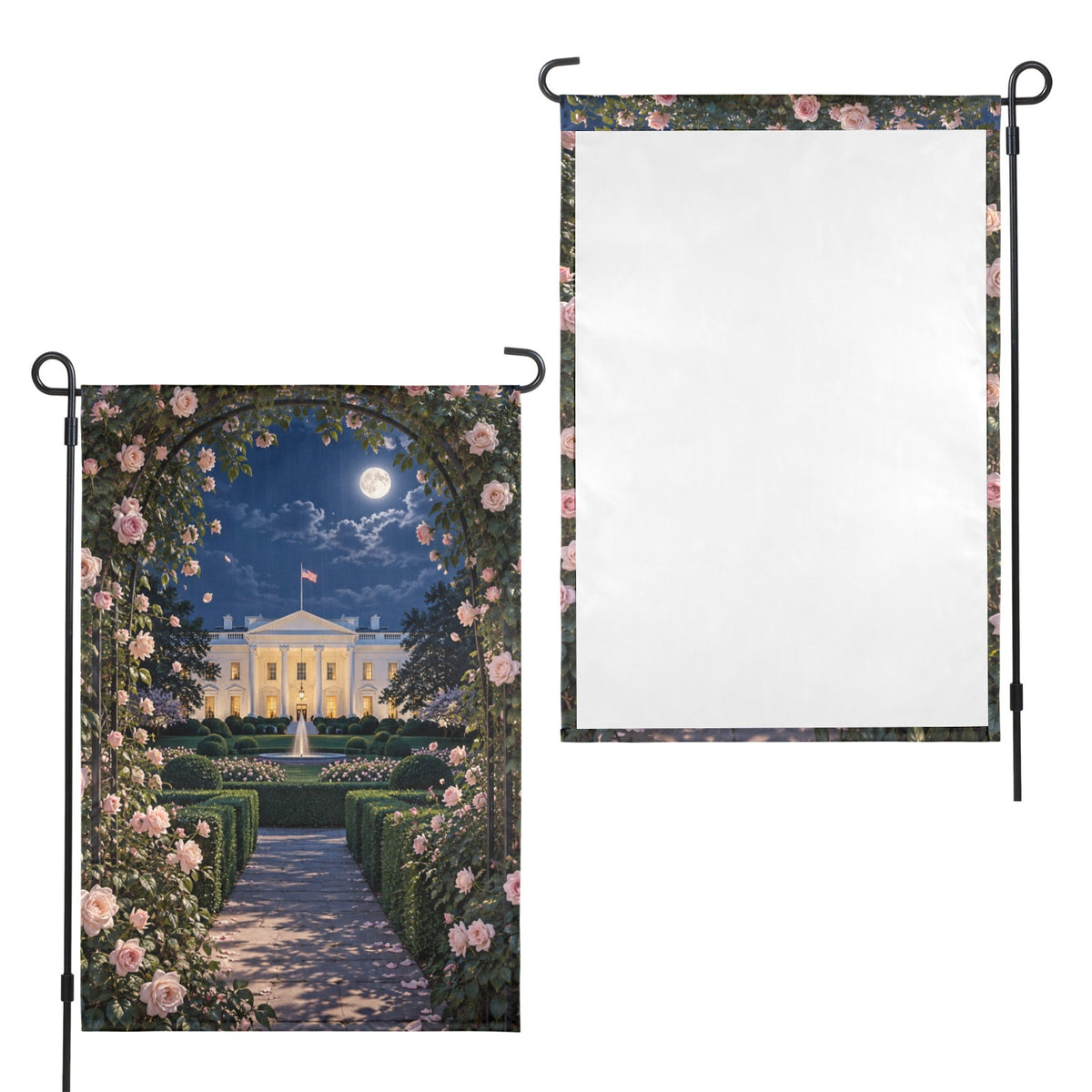 White House moonlit rose arbor 12 x 18 in Garden Flag