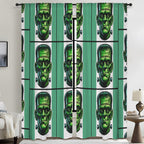 Green Frankenstein Faces 52 x 84 in Window Curtain Set