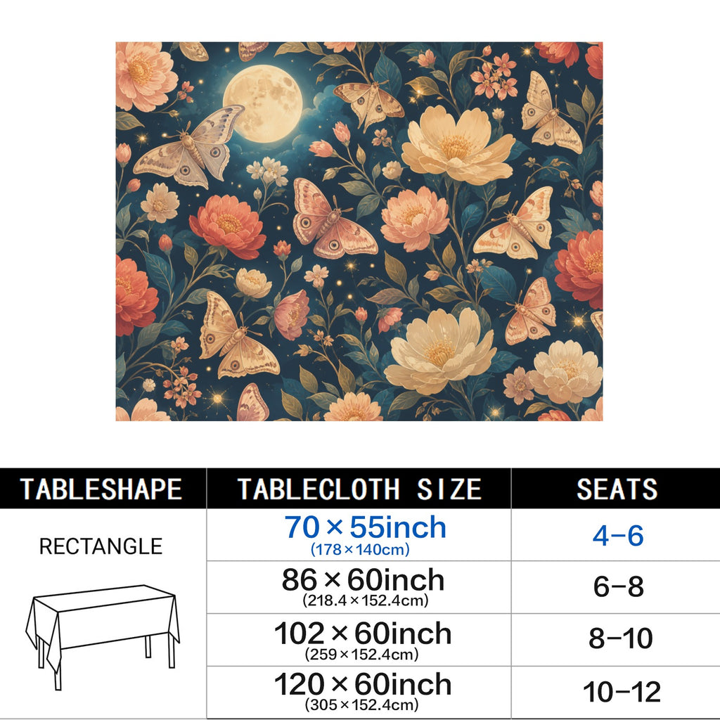 Moonlit Moths 178cm x 140cm Rectangular Tablecloth 70x55inch (QUE)