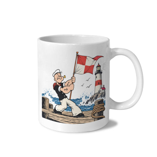 Lighthouse Signal Pier Popeye 11 oz White Ceramic Mug