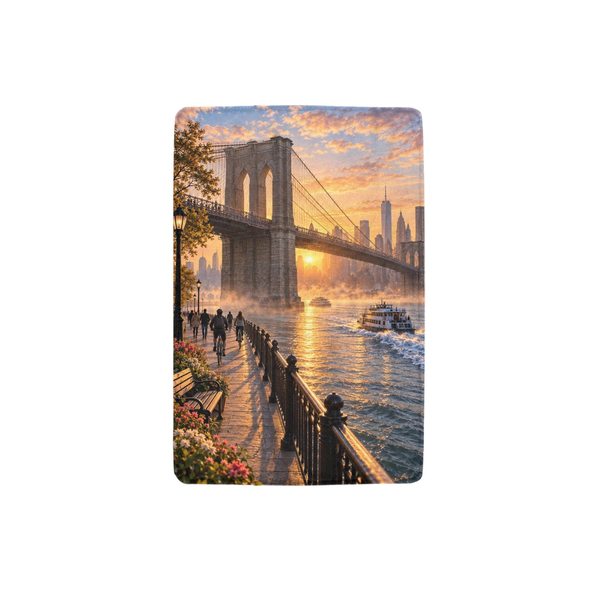 Brooklyn Bridge Sunrise River 32 x 48 in Micro Fleece Blanket