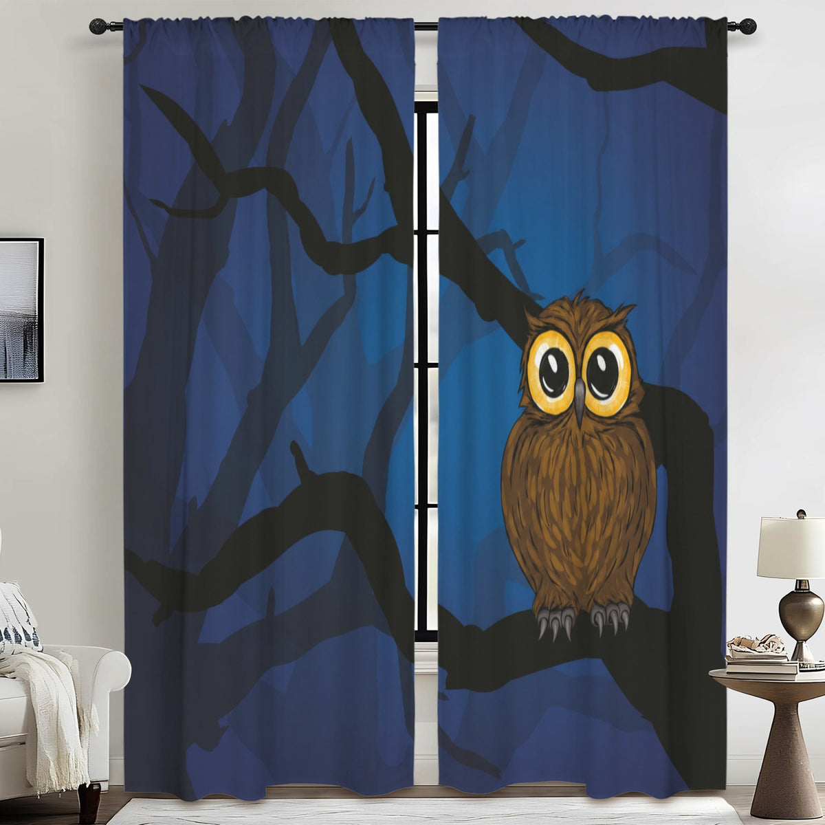 Owl on a night tree 52 x 84 in Window Curtain Set
