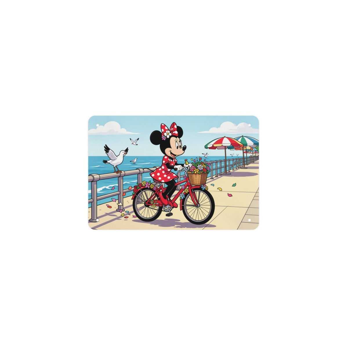 Seaside Bicycle Minnie 12 x 8 in Metal Tin Sign