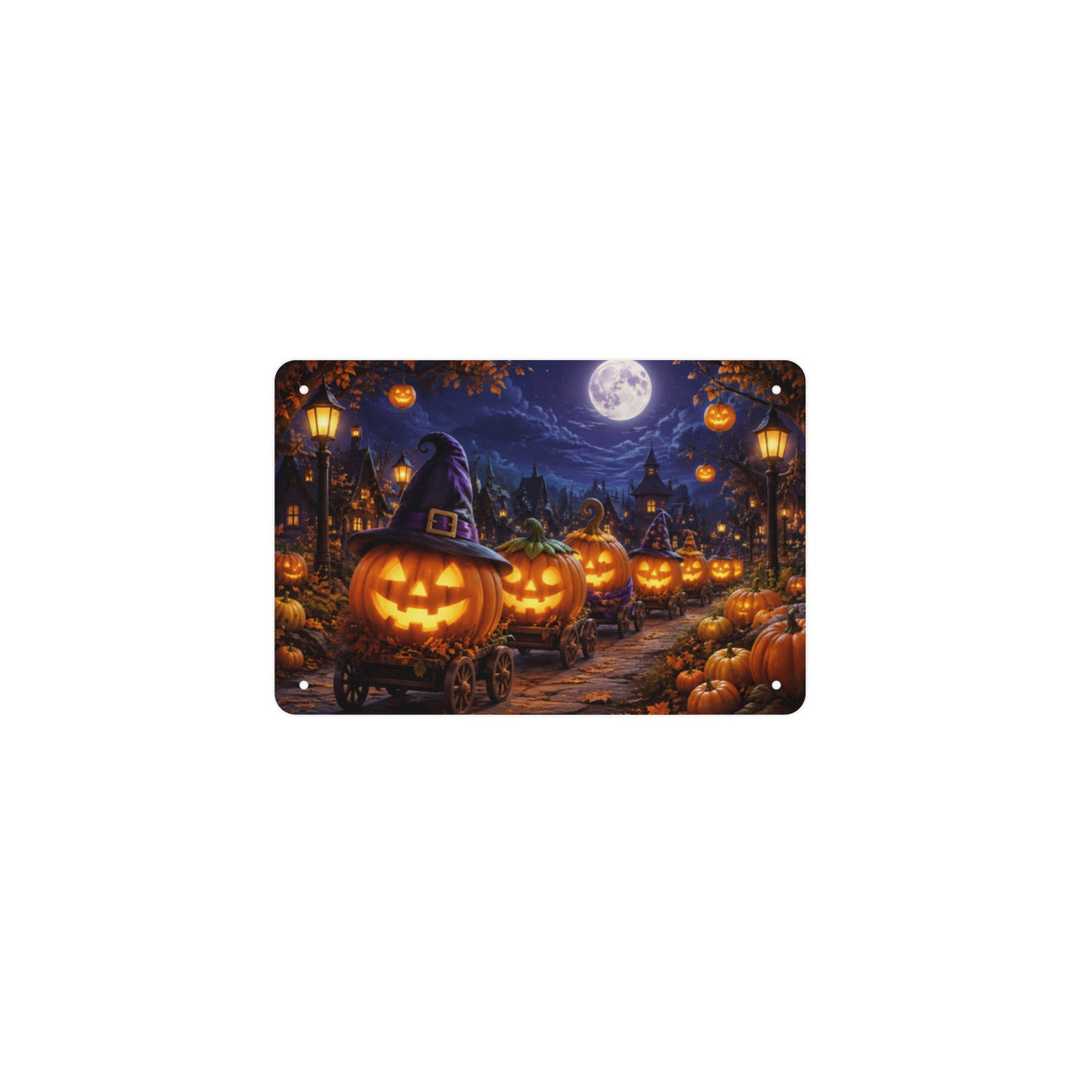 Jack-o'-Lantern Parade 12 x 8 in Metal Tin Sign