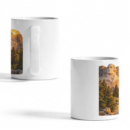 Mount Rushmore Amber Sunrise Pines 11 oz White Ceramic Mug