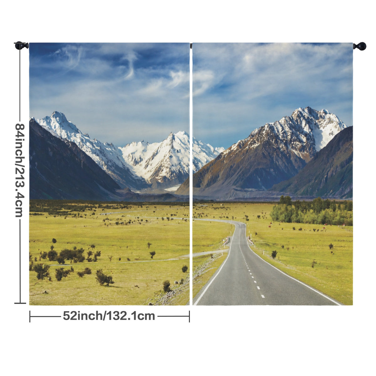Snowy alpine road trip 52 x 84 in Window Curtain Set