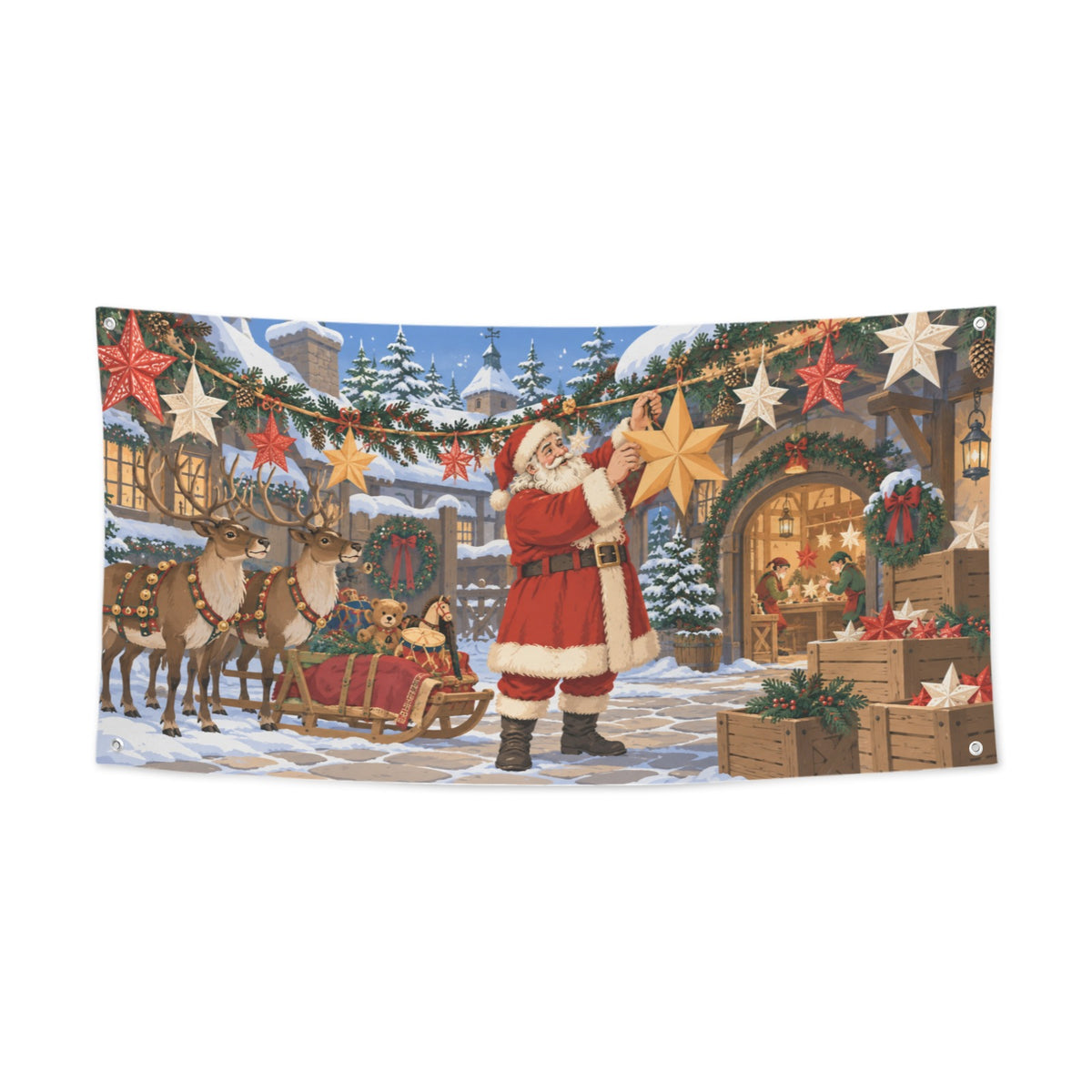 Santa Workshop of Paper Stars 47 x 24 in Festival Banner