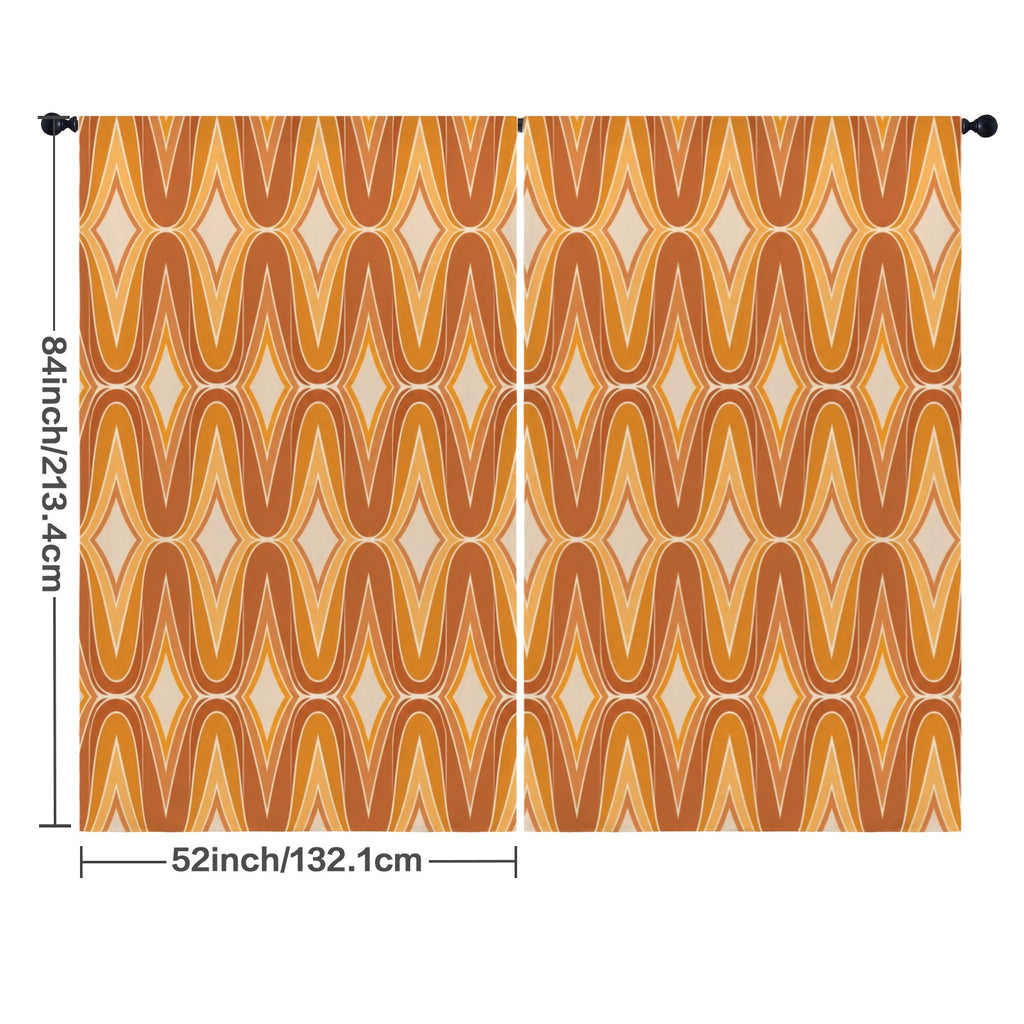 1970s Orange Geometry 52 x 84 in Window Curtain Set