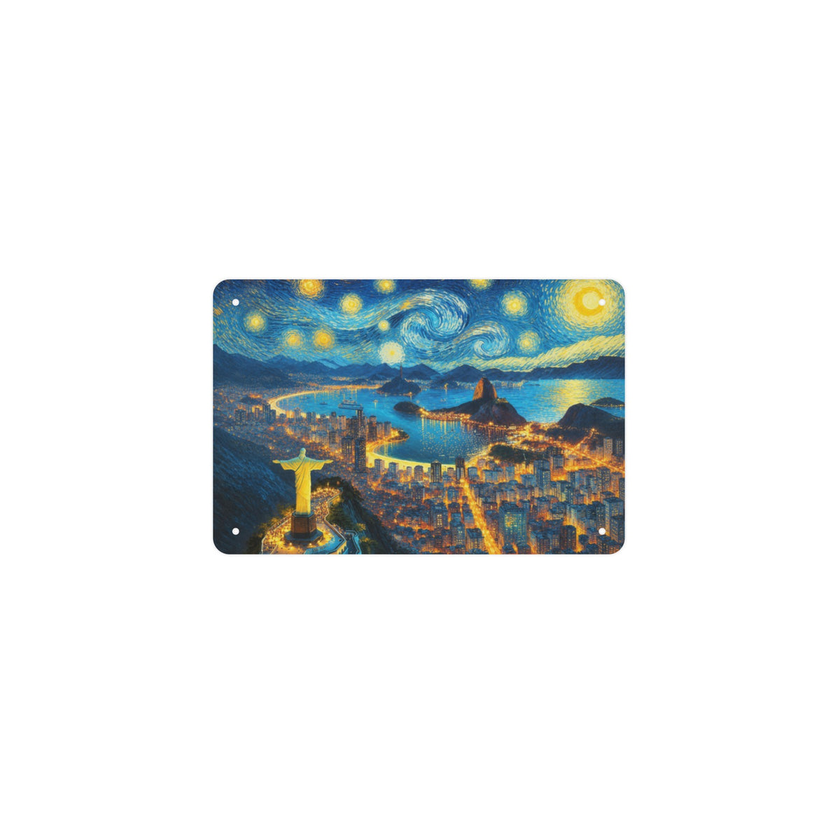 Starry Night Mountain Valley 12 x 8 in Metal Tin Sign