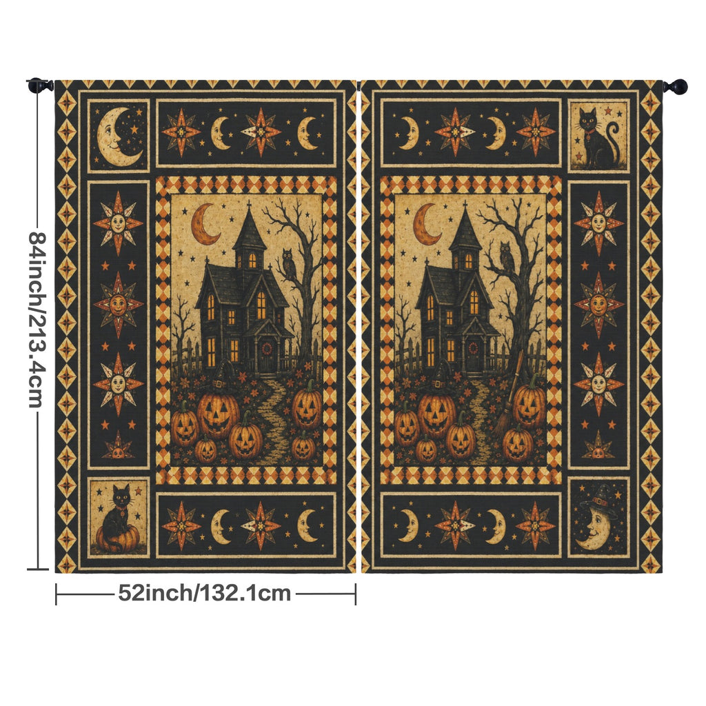 Haunted Castle Cat 52 x 84 in Window Curtain Set