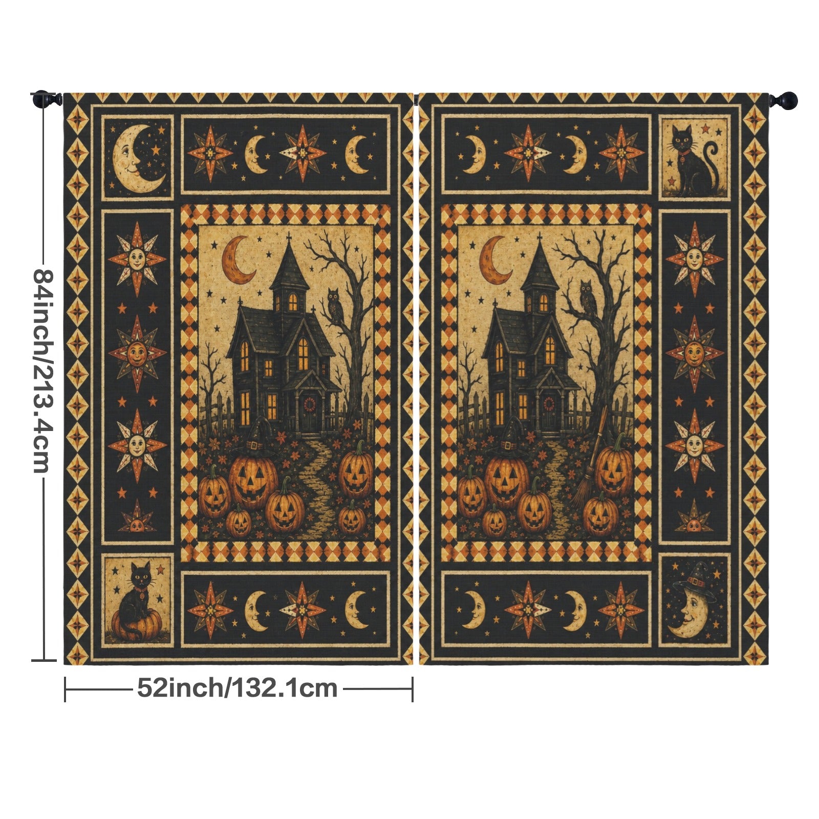 Haunted Castle Cat 52 x 84 in Window Curtain Set