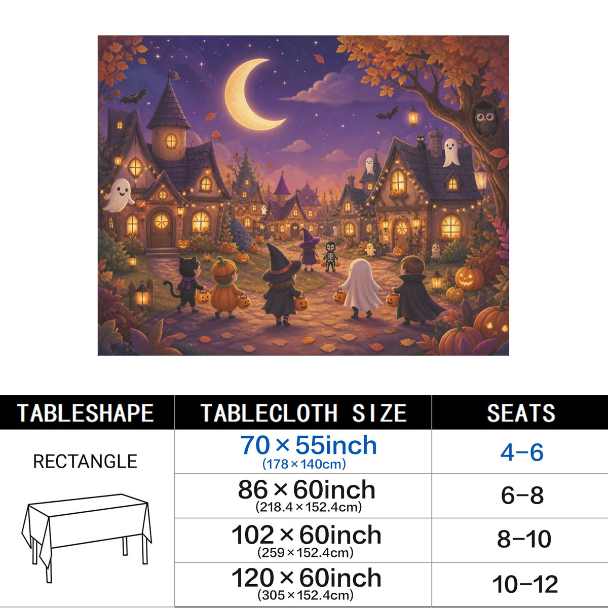 Trick-or-Treat 178cm x 140cm Rectangular Tablecloth 70x55inch (QUE)