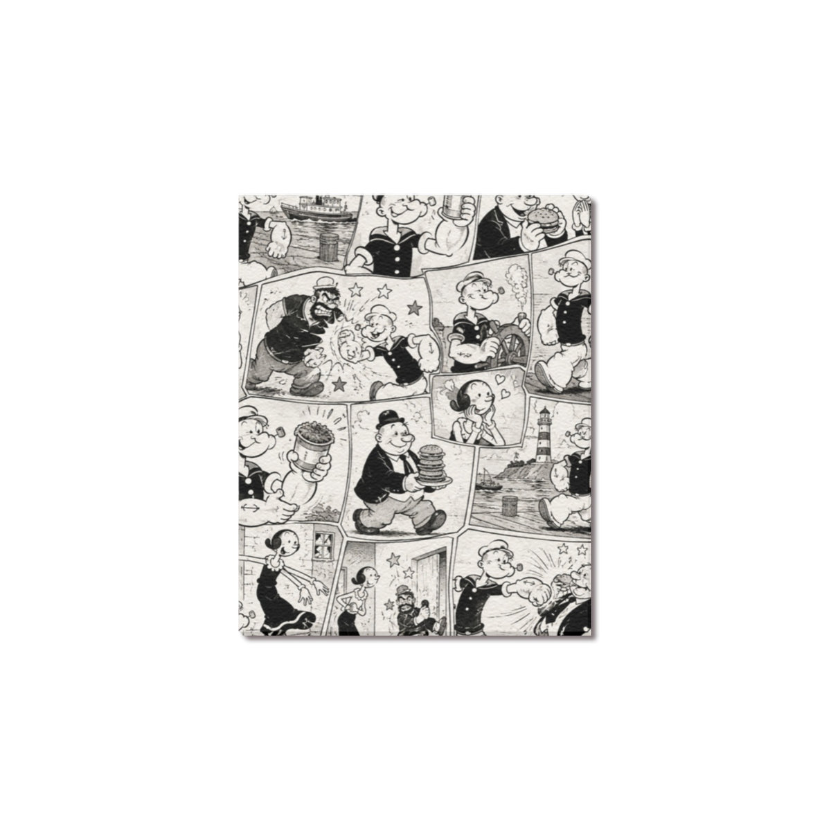 Popeye Black-and-White Comic Parade Frame Canvas Print 8"x10"