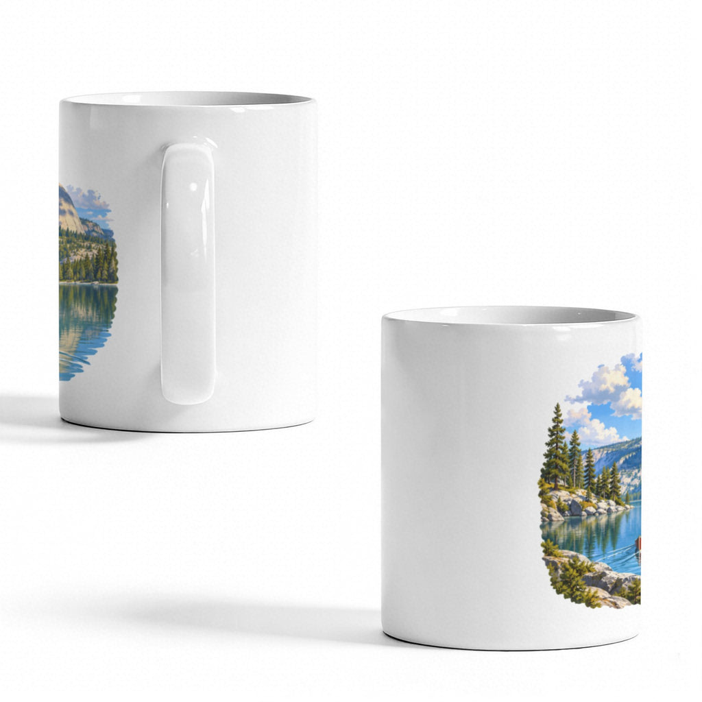 Half Dome Alpine Lake Canoe Wake 11 oz White Ceramic Mug