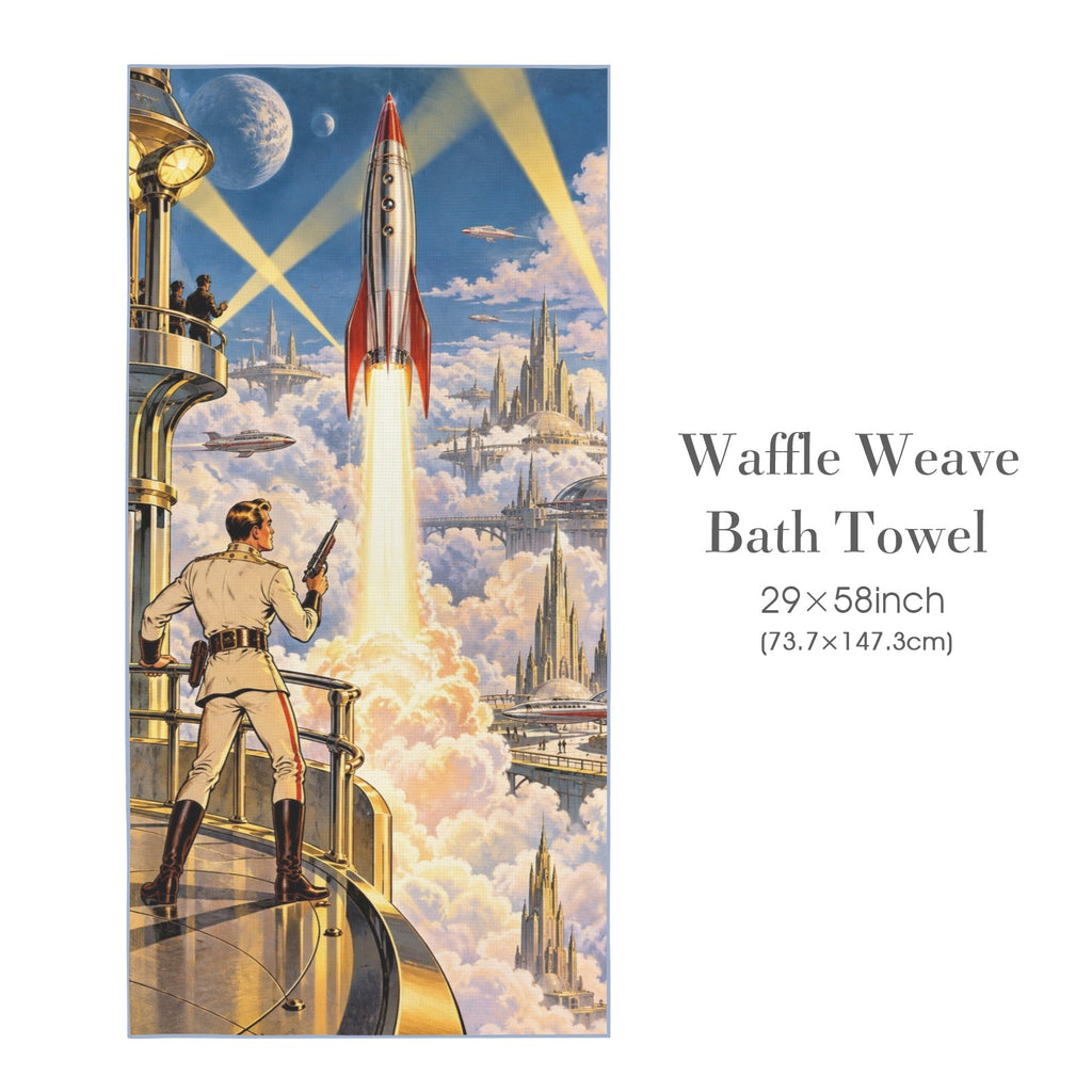 Buck Rogers Retro Skyport 29"x58" (QUE) Waffle Weave Bath Towel