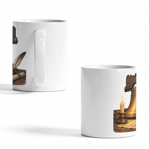 Liberty Bell Candle Quill Table 11 oz White Ceramic Mug