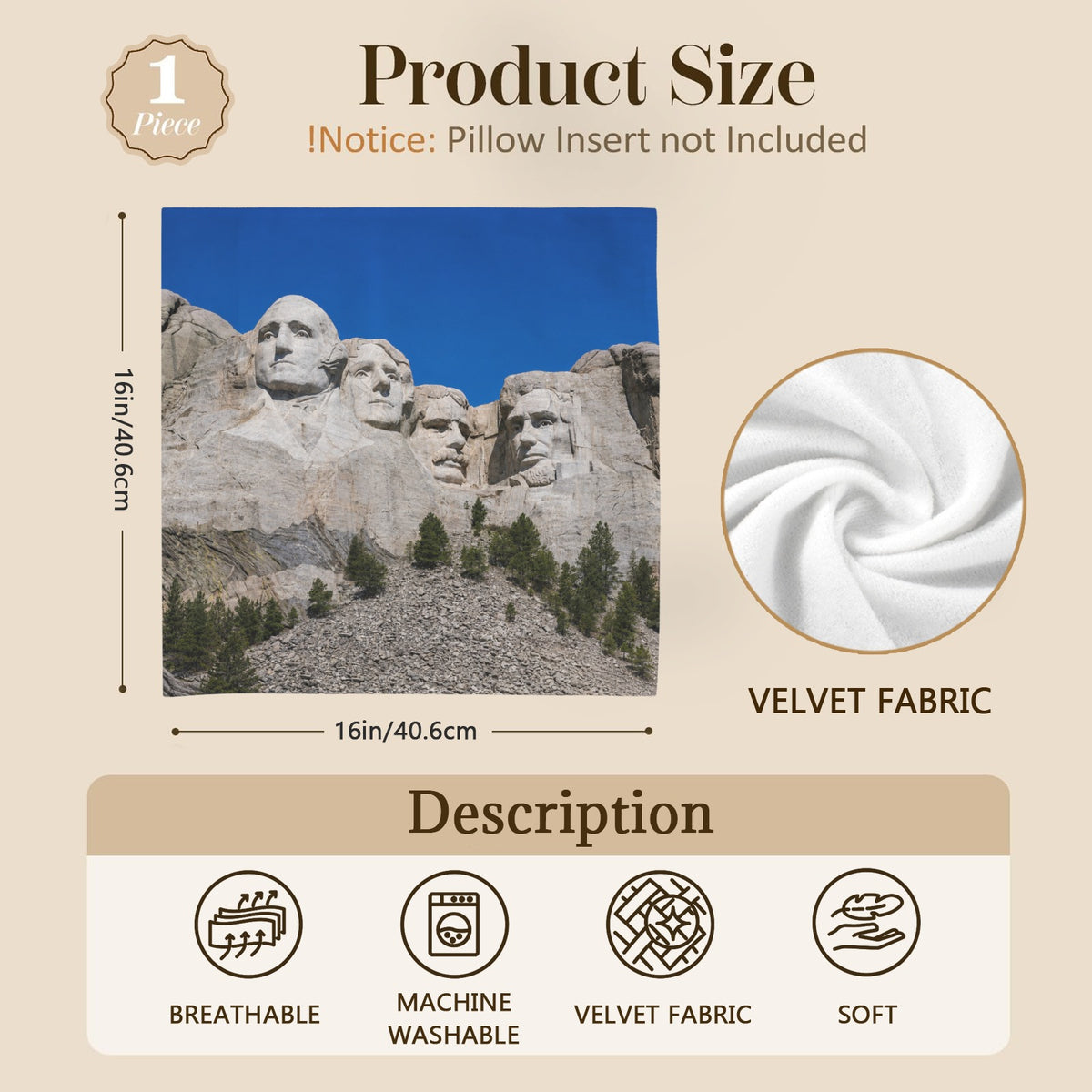 Mount Rushmore granite horizon 16 x 16 in Envelope Pillow Case
