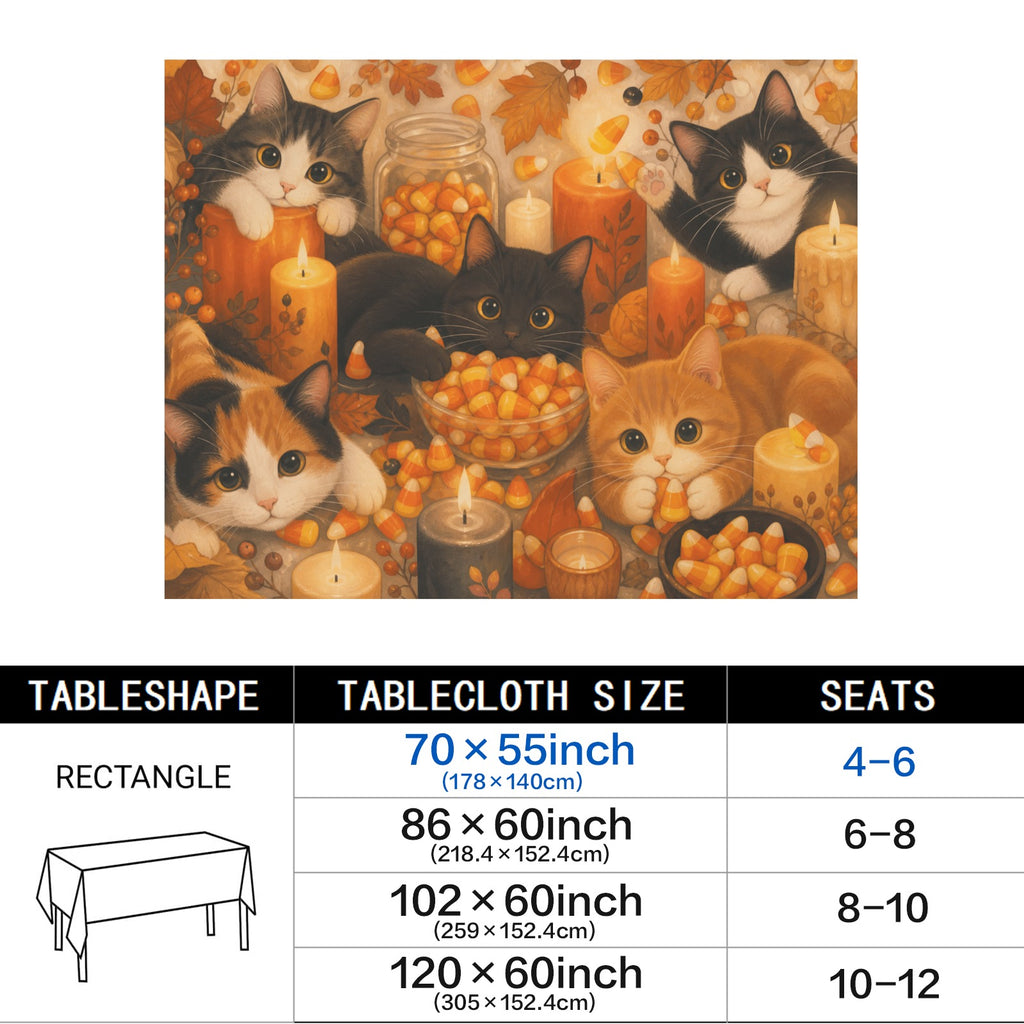 Cat Candy Corn 178cm x 140cm Rectangular Tablecloth 70x55inch (QUE)