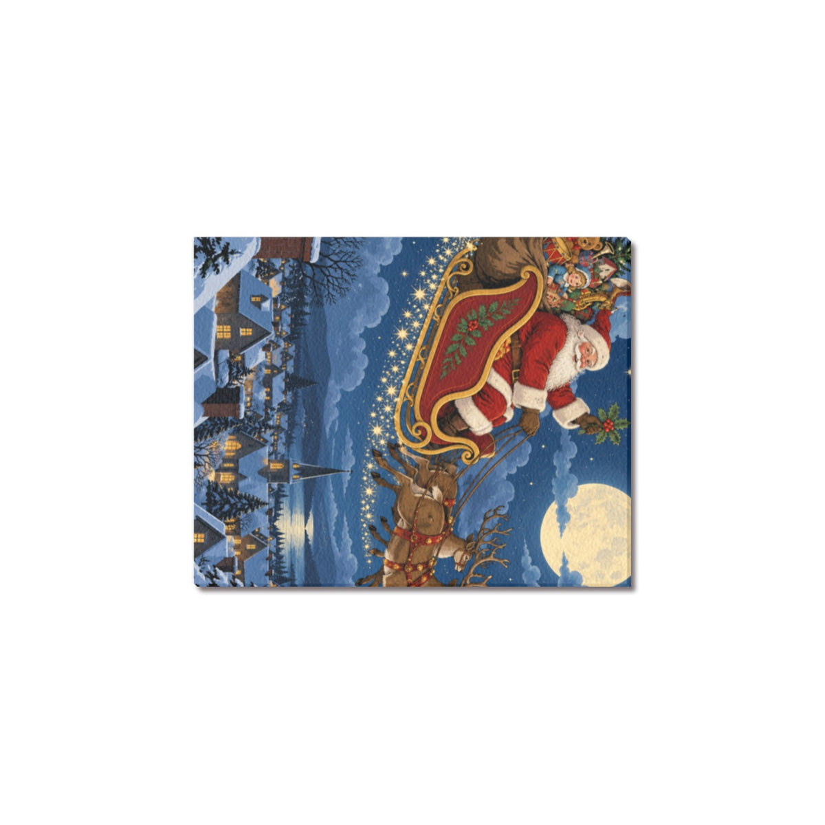 Santa Sky Sled Frame Canvas Print 8"x10"