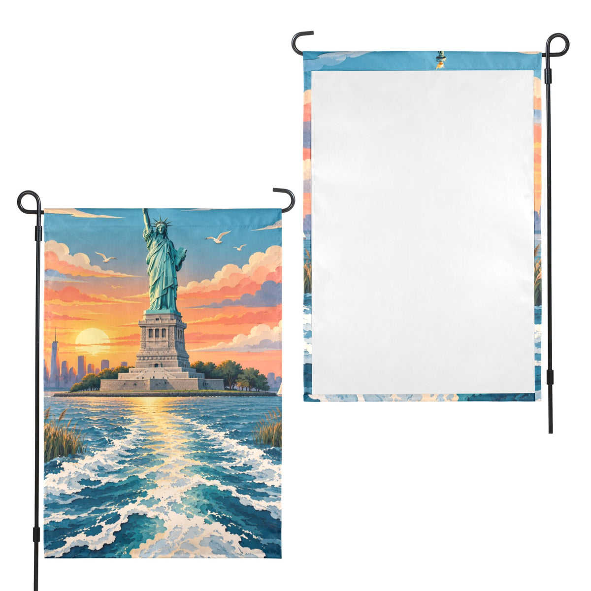 Statue of Liberty sunrise ferry wake 12 x 18 in Garden Flag