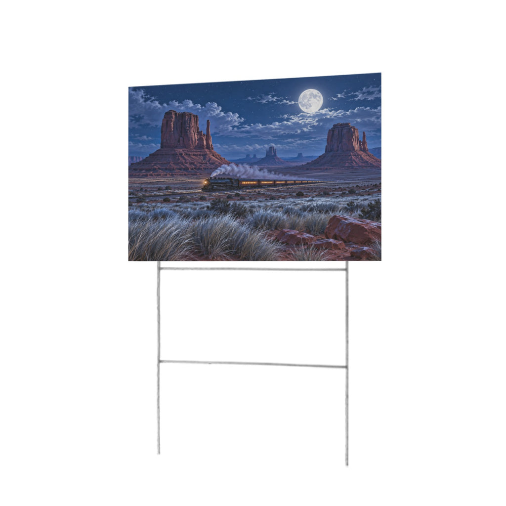 Moonlit Prairie Train Monument Valley 12 x 9 in House Sign