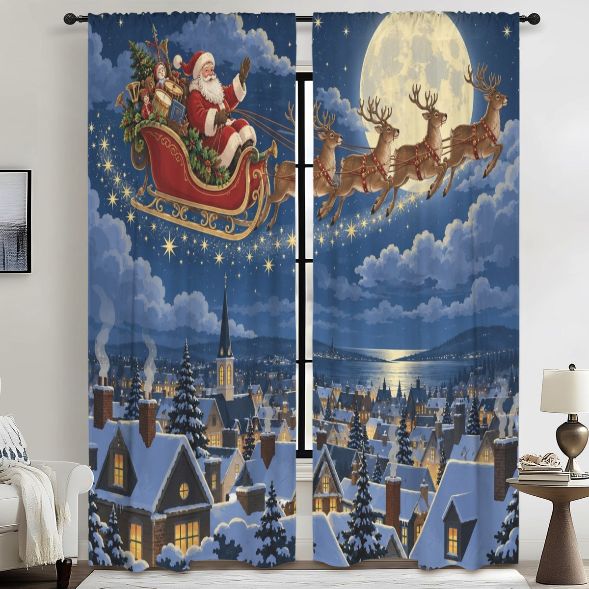Santa Sky Sled 52 x 84 in Window Curtain Set
