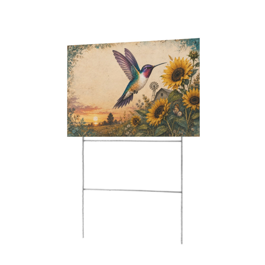 Hummingbird Sunflower Farm 12 x 9 in House Sign