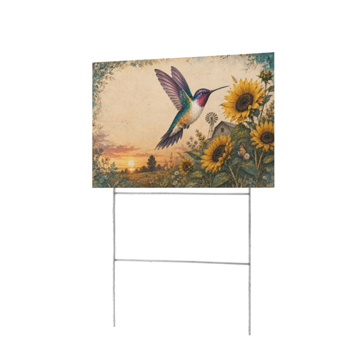 Hummingbird Sunflower Farm 12 x 9 in House Sign