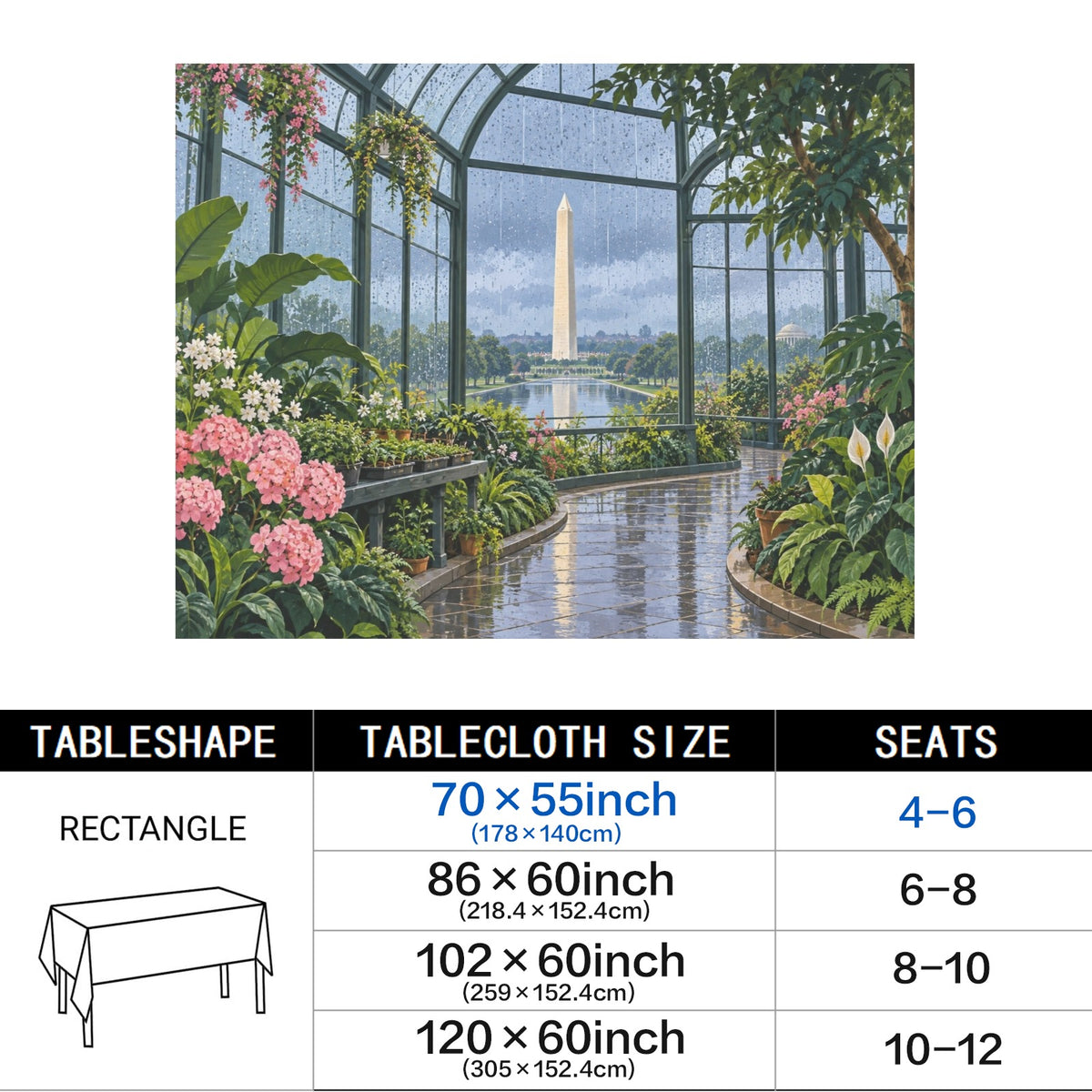 Wash Monument Glass 178cm x 140cm Rectangular Tablecloth 70x55inch (QUE)